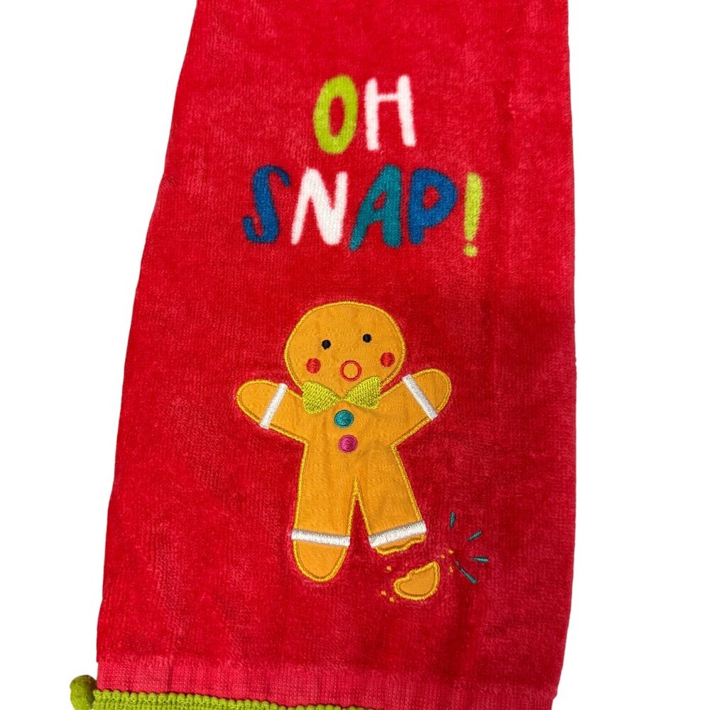 Holiday Decorative Hand Towels Set Of 2 "Oh Snap!" Gingerbread Design With Pom-P - Picture 2 of 5